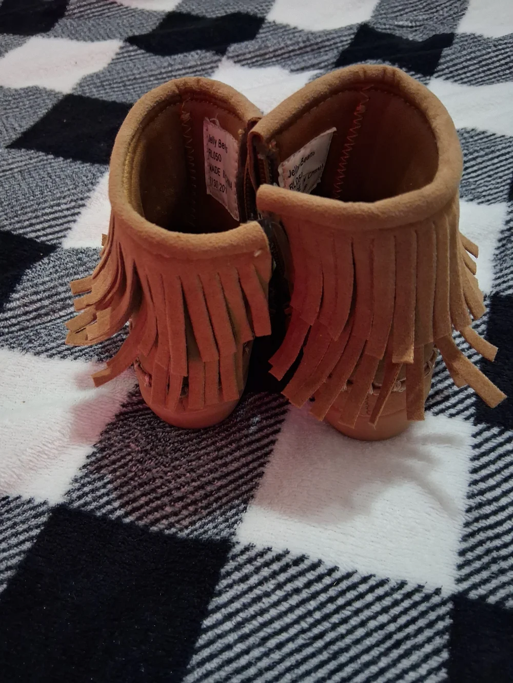 Kids Fringe Moccasin Boots in Tan